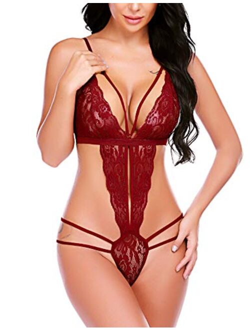 Avidlove Women One Piece Lingerie Deep V Lace Bodysuit Babydoll Teddy Underwear