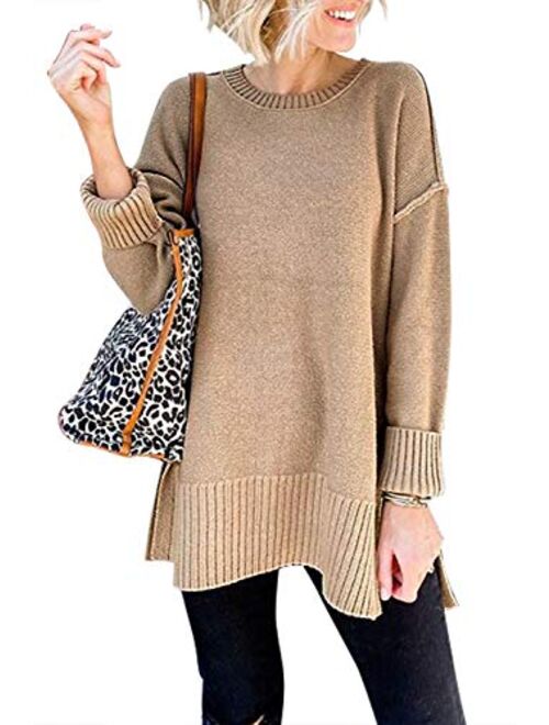 MEROKEETY Women's Long Sleeve Waffle Knit Sweater Crew Neck Solid Color  Pullover