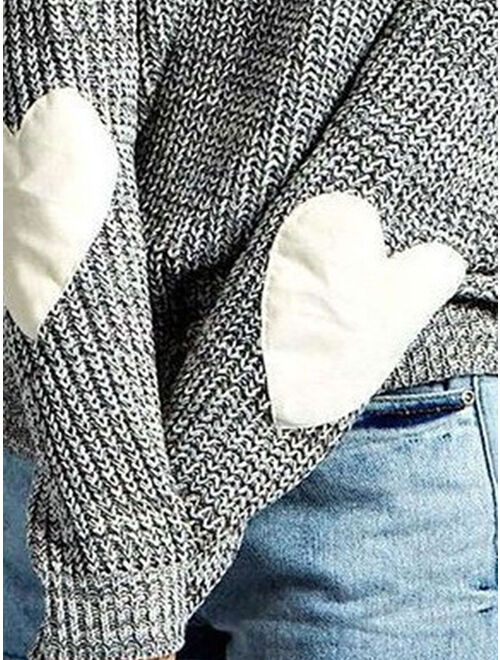 Women's Long Sleeve Heart Pattern Patchwork Sweater