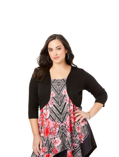 Roaman's Women's Plus Size Bolero Cardigan with Three-Quarter Sleeves