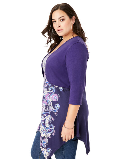 Roaman's Women's Plus Size Bolero Cardigan with Three-Quarter Sleeves