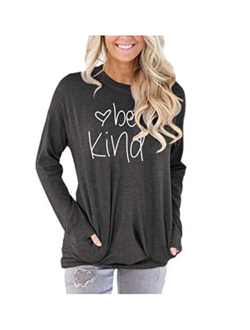 MK Shop Limited Women Be Kind Print Sweatshirt Inspirational Letters Pullover Casual Tee Top