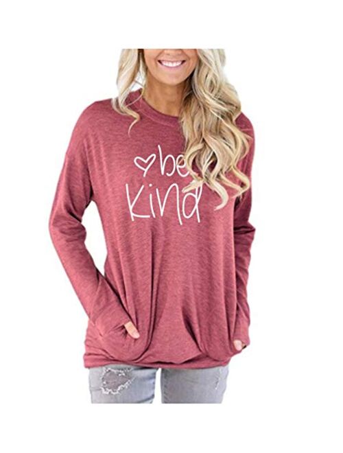 MK Shop Limited Women Be Kind Print Sweatshirt Inspirational Letters Pullover Casual Tee Top