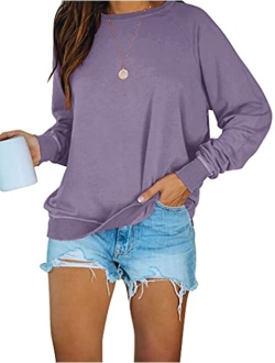 PRETTODAY Women's Casual Sweatshirts Long Sleeve Round Neck Shirts Loose Tops