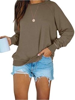 PRETTODAY Women's Casual Sweatshirts Long Sleeve Round Neck Shirts Loose Tops