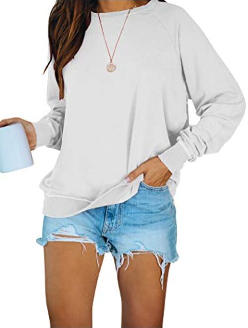 PRETTODAY Women's Casual Sweatshirts Long Sleeve Round Neck Shirts Loose Tops