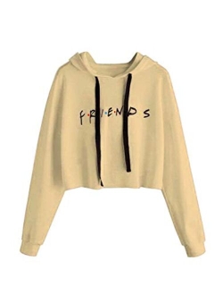 Idepet Womens Casual Friends Letters Print Crop Top Loose Pullover Friends Shirt Teen Girl TV Show Hoodie Sweatshirt