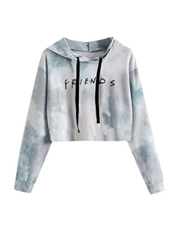 Idepet Womens Casual Friends Letters Print Crop Top Loose Pullover Friends Shirt Teen Girl TV Show Hoodie Sweatshirt