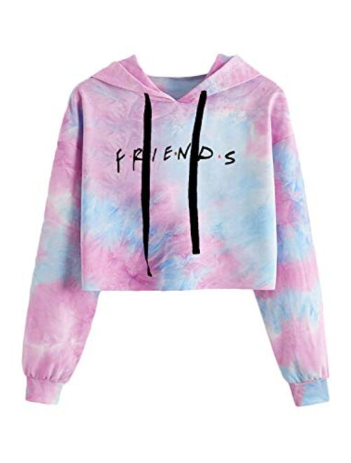 Idepet Womens Casual Friends Letters Print Crop Top Loose Pullover Friends Shirt Teen Girl TV Show Hoodie Sweatshirt