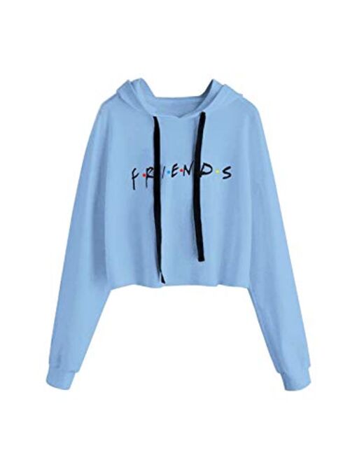 Idepet Womens Casual Friends Letters Print Crop Top Loose Pullover Friends Shirt Teen Girl TV Show Hoodie Sweatshirt