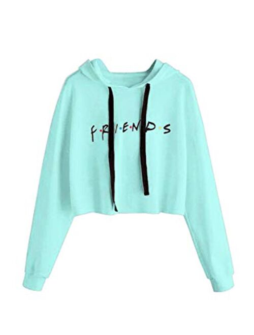 Idepet Womens Casual Friends Letters Print Crop Top Loose Pullover Friends Shirt Teen Girl TV Show Hoodie Sweatshirt