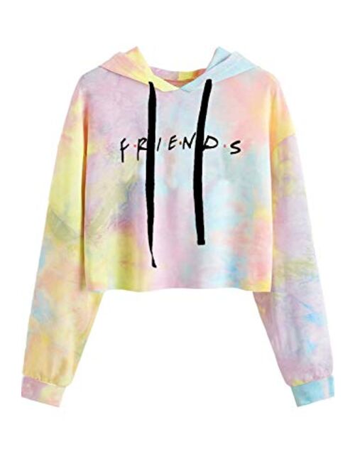 Idepet Womens Casual Friends Letters Print Crop Top Loose Pullover Friends Shirt Teen Girl TV Show Hoodie Sweatshirt