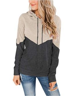 PRETTODAY Women's Long Sleeve Color Block Hoodies Casual Sweatshirts Loose Pullover Tops