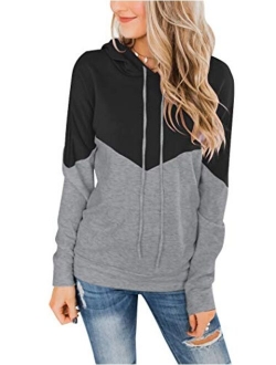 PRETTODAY Women's Long Sleeve Color Block Hoodies Casual Sweatshirts Loose Pullover Tops