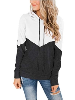 PRETTODAY Women's Long Sleeve Color Block Hoodies Casual Sweatshirts Loose Pullover Tops