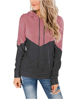 PRETTODAY Women's Long Sleeve Color Block Hoodies Casual Sweatshirts Loose Pullover Tops