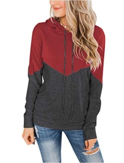 PRETTODAY Women's Long Sleeve Color Block Hoodies Casual Sweatshirts Loose Pullover Tops