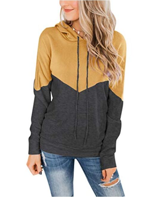 PRETTODAY Women's Long Sleeve Color Block Hoodies Casual Sweatshirts Loose Pullover Tops