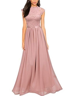 Women's Formal Sleeveless Floral Lace Bridesmaid Party Maxi Dress