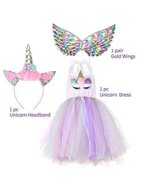 Halloween Tutu Dreams Unicorn Costumes for Girls with Headband and Wings