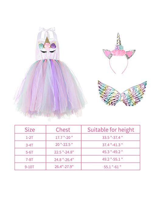 Halloween Tutu Dreams Unicorn Costumes for Girls with Headband and Wings