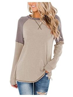 Bingerlily Women's Casual Long Sleeve Tunic Tops Crew Neck Color Block Blouses