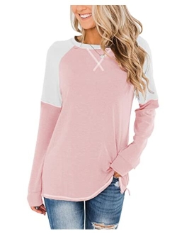 Bingerlily Women's Casual Long Sleeve Tunic Tops Crew Neck Color Block Blouses