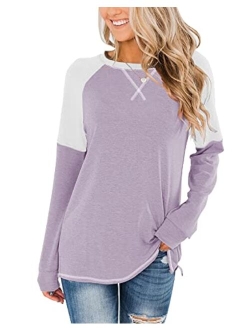 Bingerlily Women's Casual Long Sleeve Tunic Tops Crew Neck Color Block Blouses