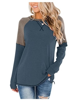 Bingerlily Women's Casual Long Sleeve Tunic Tops Crew Neck Color Block Blouses