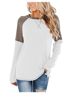 Bingerlily Women's Casual Long Sleeve Tunic Tops Crew Neck Color Block Blouses