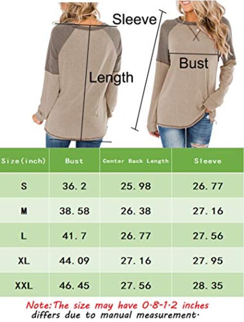 Bingerlily Women's Casual Long Sleeve Tunic Tops Crew Neck Color Block Blouses