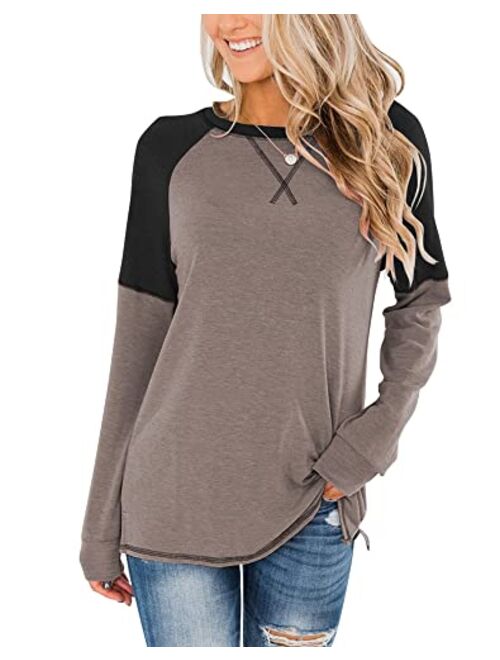 Bingerlily Women's Casual Long Sleeve Tunic Tops Crew Neck Color Block Blouses