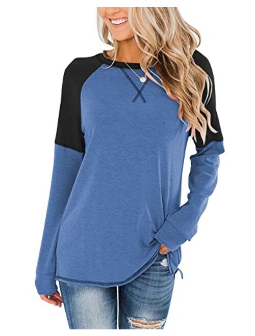 Bingerlily Women's Casual Long Sleeve Tunic Tops Crew Neck Color Block Blouses