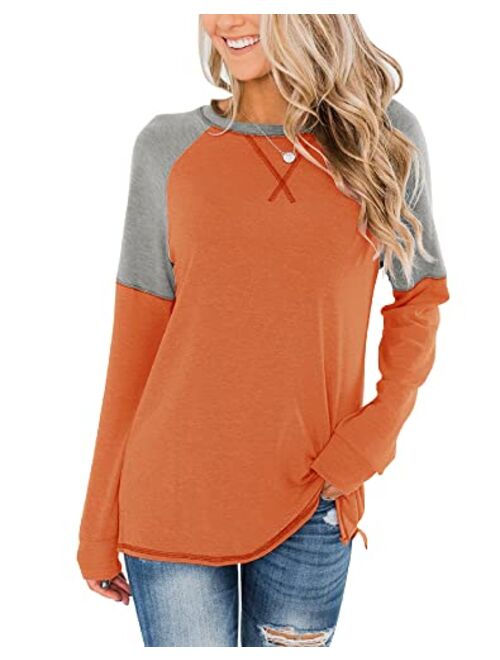 Bingerlily Women's Casual Long Sleeve Tunic Tops Crew Neck Color Block Blouses