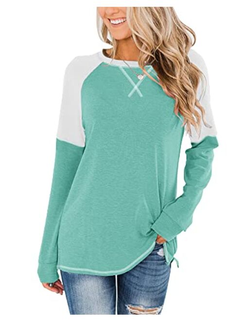 Bingerlily Women's Casual Long Sleeve Tunic Tops Crew Neck Color Block Blouses