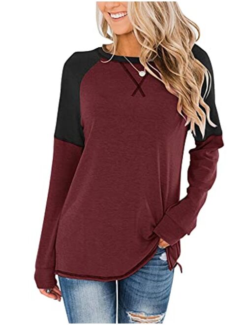 Bingerlily Women's Casual Long Sleeve Tunic Tops Crew Neck Color Block Blouses