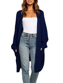 MissyLife Women's Solid Color Casual Knit Sweater Coat Slouchy Long Sleeves Open Front Cardigan Outerwear with Pockets