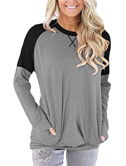 onlypuff Pocket Shirts for Women Casual Loose Fit Tunic Top Baggy Comfy Blouse