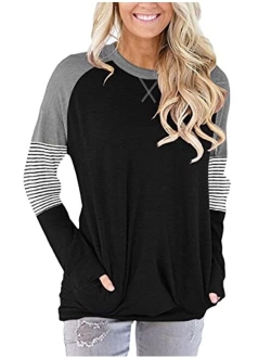 onlypuff Pocket Shirts for Women Casual Loose Fit Tunic Top Baggy Comfy Blouse