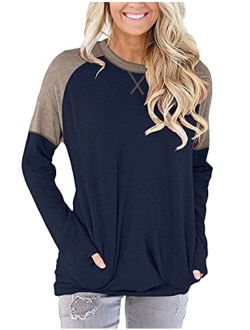 onlypuff Pocket Shirts for Women Casual Loose Fit Tunic Top Baggy Comfy Blouse