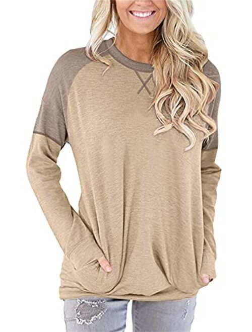 onlypuff Pocket Shirts for Women Casual Loose Fit Tunic Top Baggy Comfy Blouse