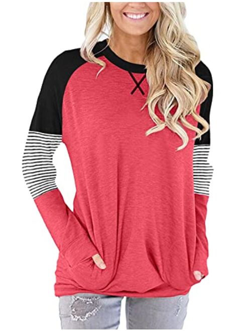 onlypuff Pocket Shirts for Women Casual Loose Fit Tunic Top Baggy Comfy Blouse