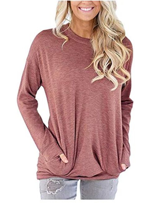 onlypuff Pocket Shirts for Women Casual Loose Fit Tunic Top Baggy Comfy Blouse