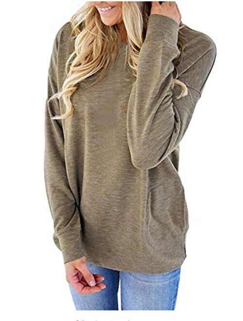 onlypuff Pocket Shirts for Women Casual Loose Fit Tunic Top Baggy Comfy Blouse