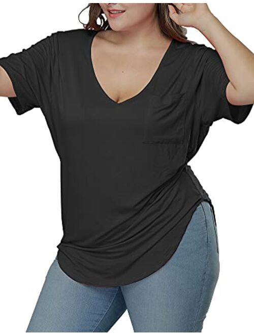 Allegrace Womens Casual Scoop Collar Plus Size T Shirts Summer Tops Tee