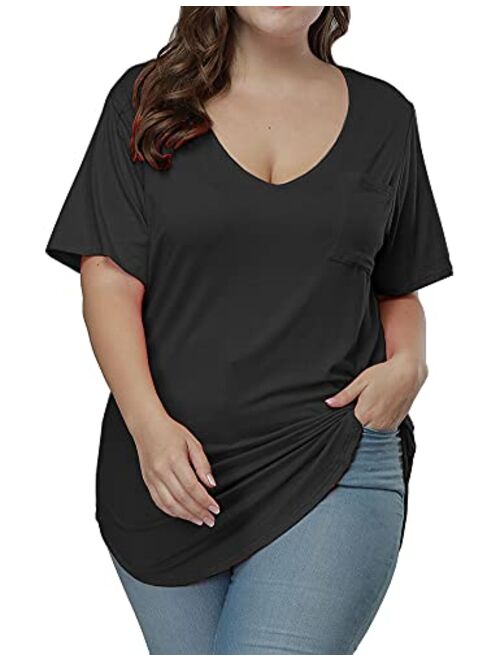 Allegrace Womens Casual Scoop Collar Plus Size T Shirts Summer Tops Tee