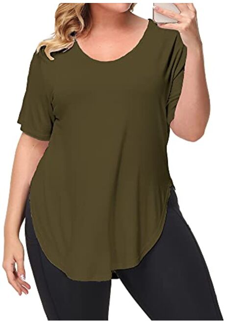 Allegrace Womens Casual Scoop Collar Plus Size T Shirts Summer Tops Tee