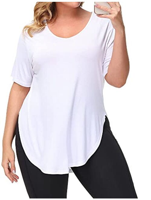 Allegrace Womens Casual Scoop Collar Plus Size T Shirts Summer Tops Tee