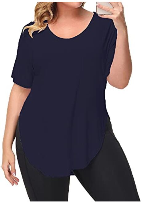 Allegrace Womens Casual Scoop Collar Plus Size T Shirts Summer Tops Tee