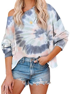 Actloe Women Tie Dye Sweatshirt Casual Top Long Sleeve Ombre Printed Shirts Color Block Pullovers